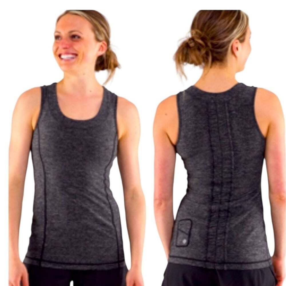 Lululemon CYB Tank Top Size 8 Black Grey Stripe Racerback Athleisurecore NWT